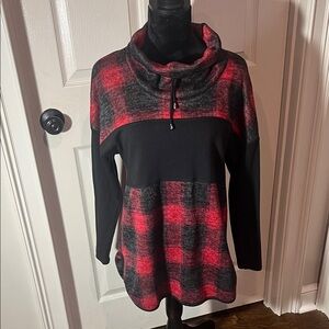 Plaid Cowl Neck Top- Red and Black NWT. PURE Brand. SZ Med